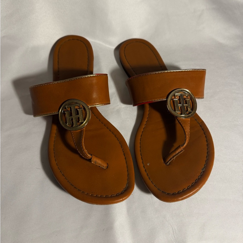 Tommy Hilfiger Brown Sandals with Gold Accent